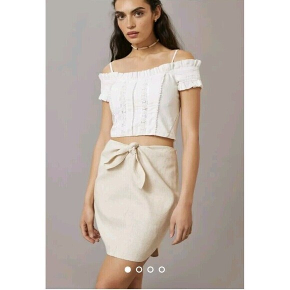 Anthropologie Sunday In Brooklyn Linen Mini Skirt Beige Size Small - Picture 1 of 10